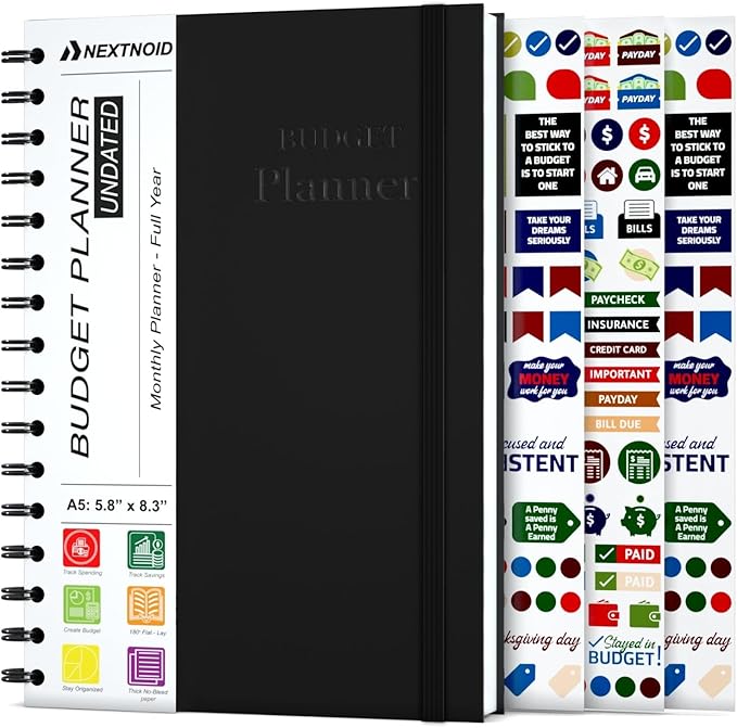 Budget Planner and Monthly Bill Organizer - Financial Planner Organizer Budget Book with Sticker Sheets | Bill Tracker Notebook | Budgeting Book with Debt, Saving and Expense Trackers | A5