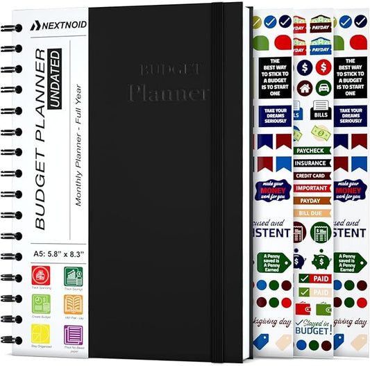 Budget Planner and Monthly Bill Organizer - Financial Planner Organizer Budget Book with Sticker Sheets | Bill Tracker Notebook | Budgeting Book with Debt, Saving and Expense Trackers | A5