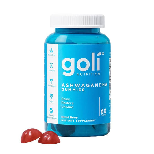 Goli Ashwagandha & Vitamin D Gummy - 60 Count - Mixed Berry, KSM-66, Vegan, Plant Based, Non-GMO, Gluten-Free & Gelatin Free Relax. Restore. Unwind