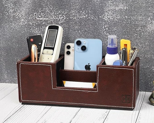 Compact Desk Organiser Faux Leather Rectangular Stylish Design Use for